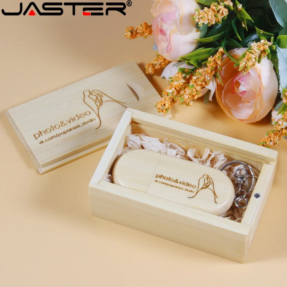 JASTER Wooden 2.0 USB Flash Drives 128GB Free Engraved Logo Keychain Memory Stick 64GB 32GB Wedding Photography Pen Drive Gift