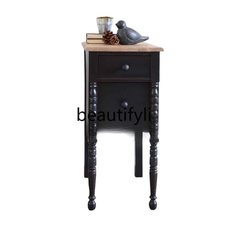 

Retro style solid wood bedside table, chest cabinet, bedroom simple and advanced French light luxury storage cabinet