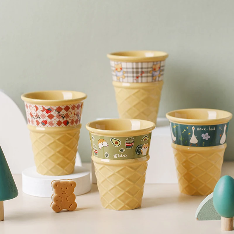 

Japanese Cartoon Ice Cream Cone Mug, Light Luxury Ceramic Cup, Couple Milk Cups, Juice Cup, Household Drinking Set, 2024