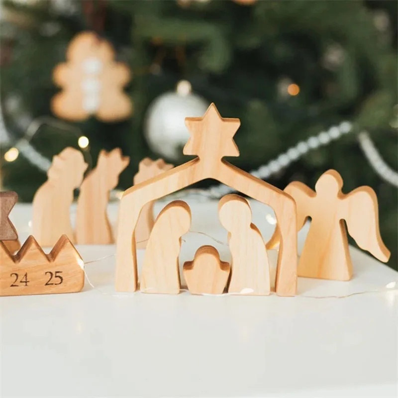 1 Set Christmas Calendar Wooden Advent Calendar Sets Simple Desktop Ornament for Home Living Room Office Home Accessories