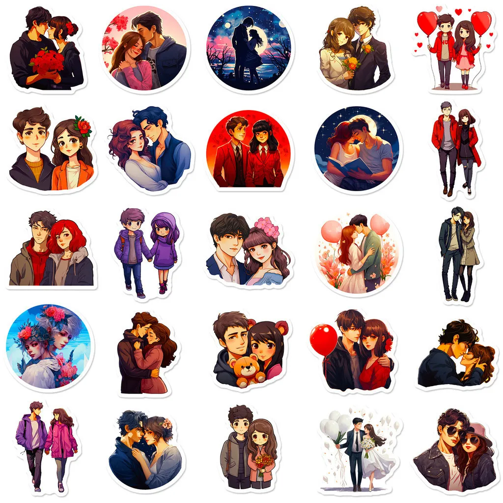 50개 만화 애니메이션 커플 일상 생활 방수 그래피티 스티커 헬멧 자전거 핸드 어카운트 블링블링스티커스 스토어