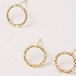 14K Gold Circular Ear Studs with Hemp Wreath Ear Needles Handcrafted DIY Handmade Circle Earrings Accessories