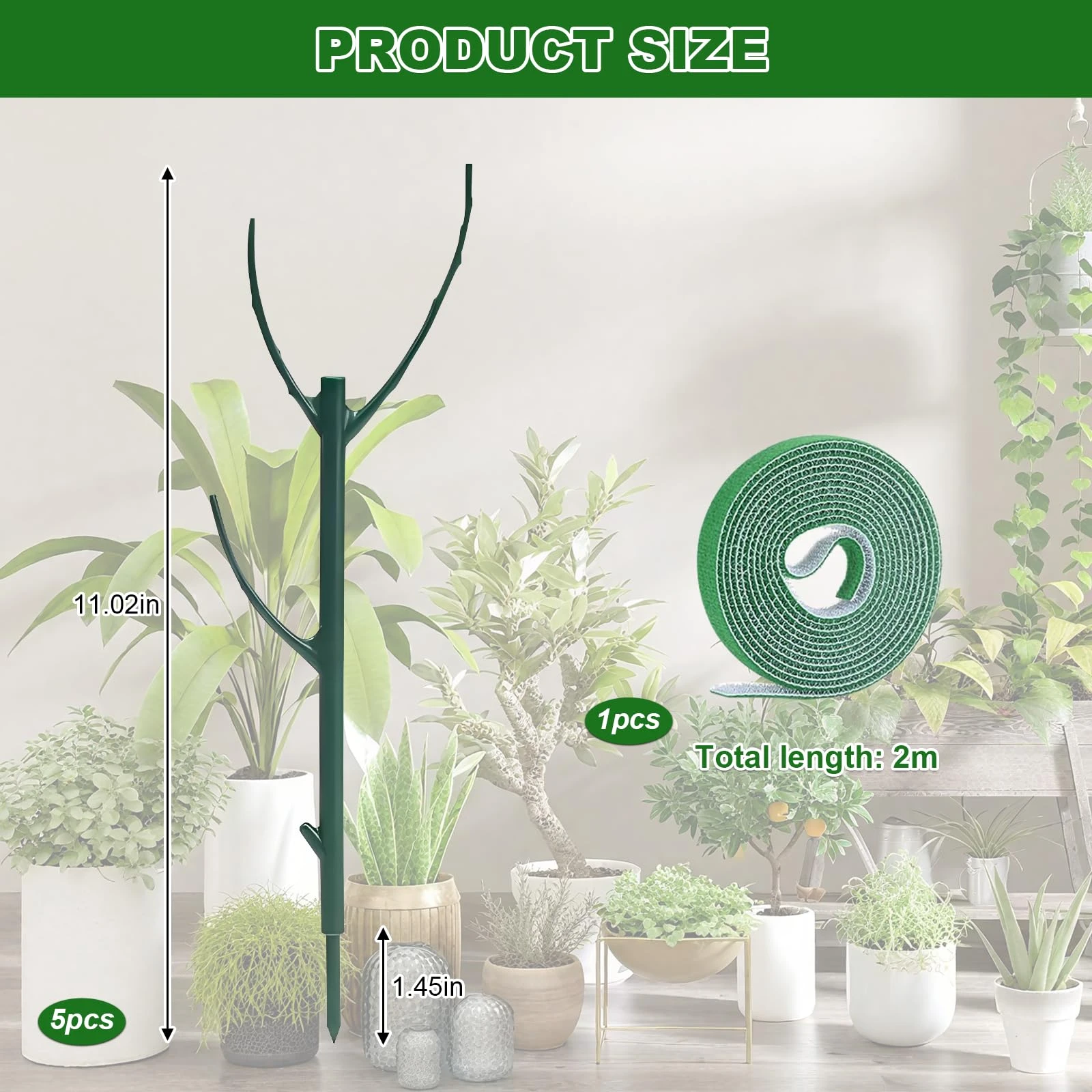 6PCS Twig Plant Support Brackets Stackable Green Plants Growth Stakes Detachable Monstera Climbing Stakes for Indoor Outdoor