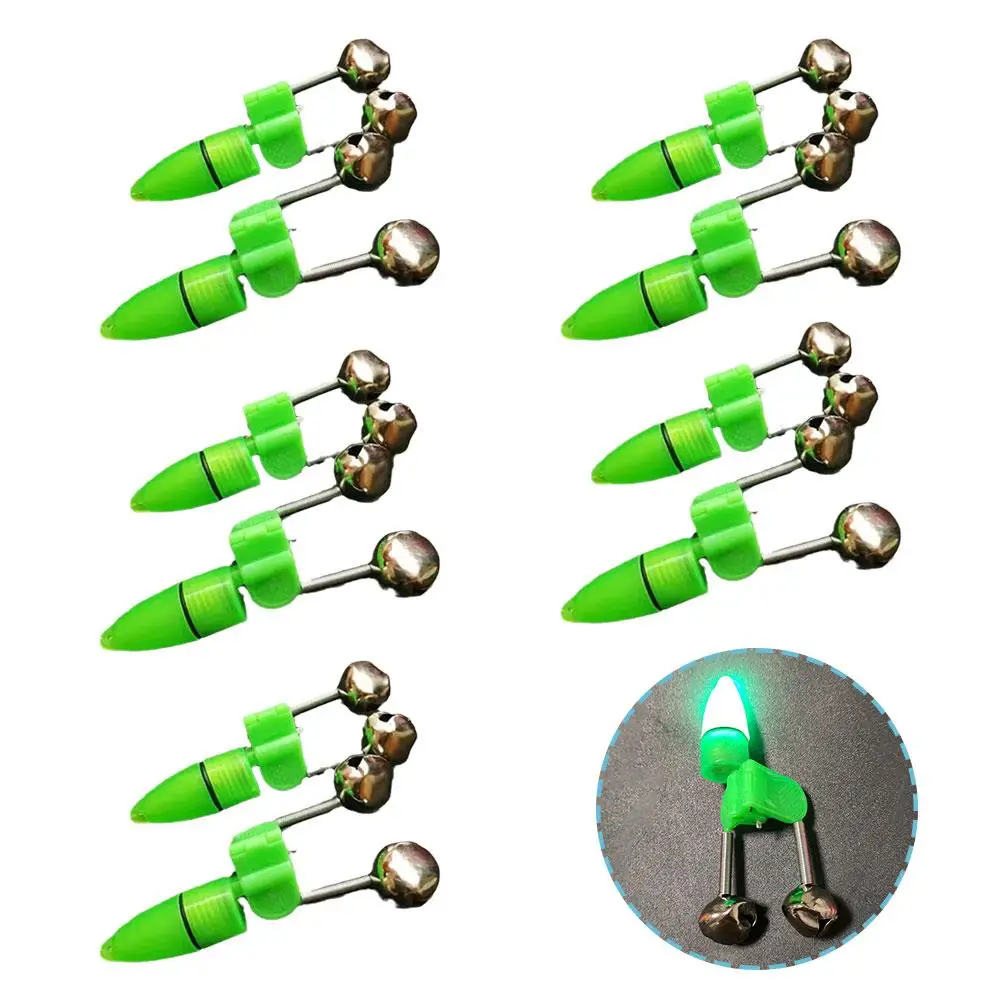 10Pcs Rod Tip Clamp Fishing Pole Fish Bite Lure Alarm Clip Twin Green Bell fishing Parts tools Fishing Alert