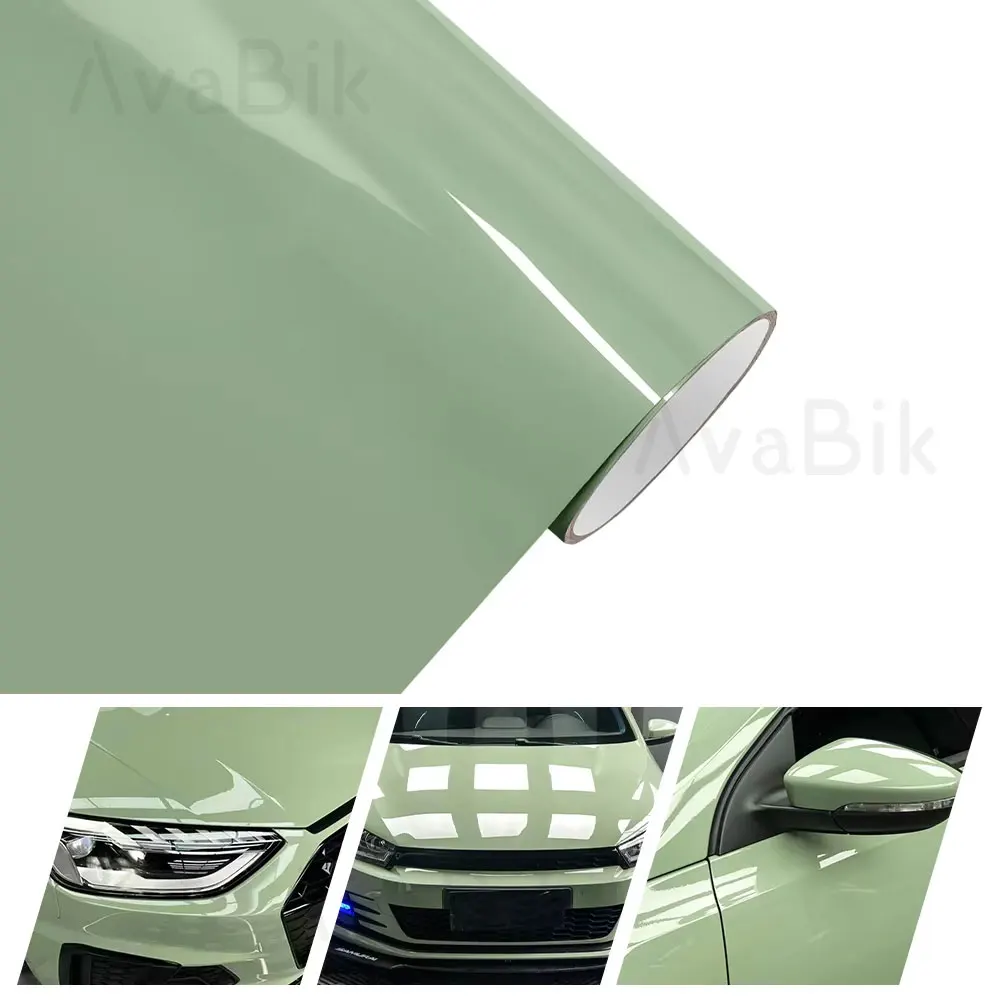 

20/50cm x152cm High Glossy PET Crystal Khaki Green Car Wrap Vinyl Roll with Air Release for Motorcycle Stickers Car Body Films