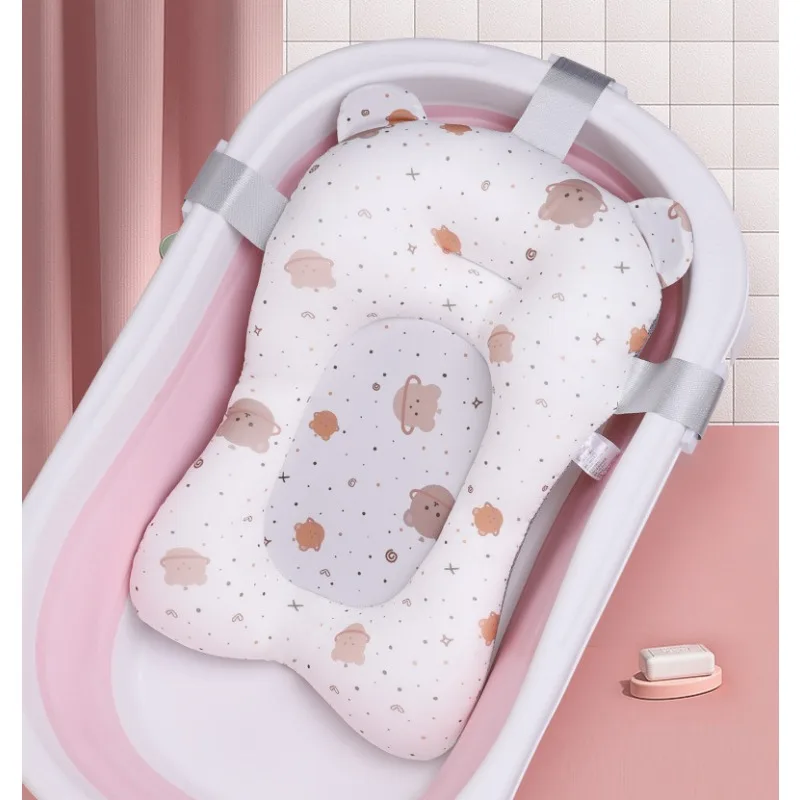 

1pc Comfortable Newborn Bath Cushion - Adjustable with Waist & Neck Support Cute Cartoon Bear Rabbit Print Design Perfect Gift