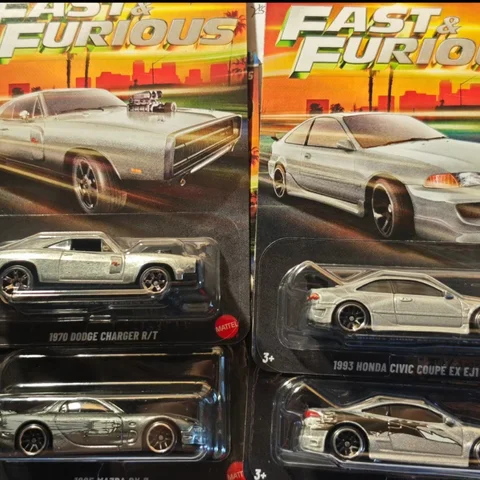 Stock Hot Wheels Diecast Car Model 26 New Alloy Fast Furious Silver Series Honda Civic Dodge Charger Mitsubishi Eclipse Gift