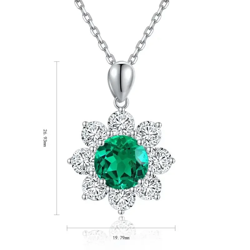 RUIF 2024 S925 Silver Round Shape Main Stone 2.522ct Simulated Diamond Necklace Lab Grown Emerald Classic Style