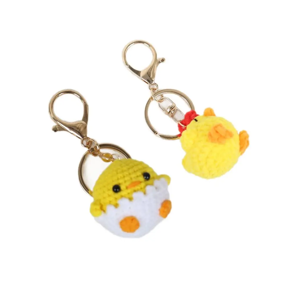 Funny Mini Size Crochet Chick Keychain Handmade Crochet Mini Animal Charm Soft Material Yellow Knit Keyring Bag Decoration