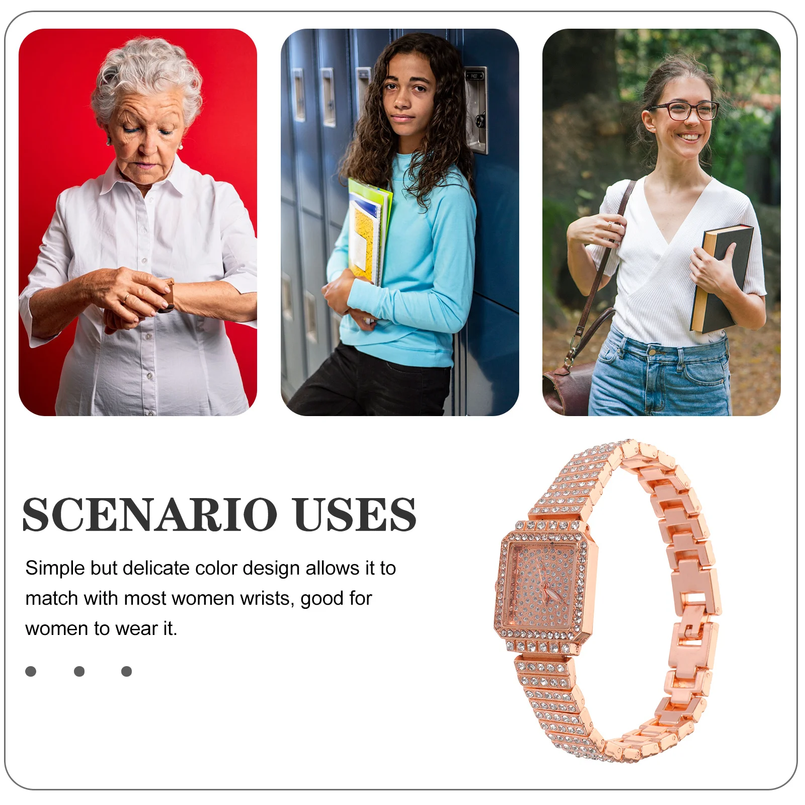 

Women Wrist Watch Exquisite Rhinestone Embellished Fashion Casual Metal Strap Accurate Quartz Timepiece for Office and Daily