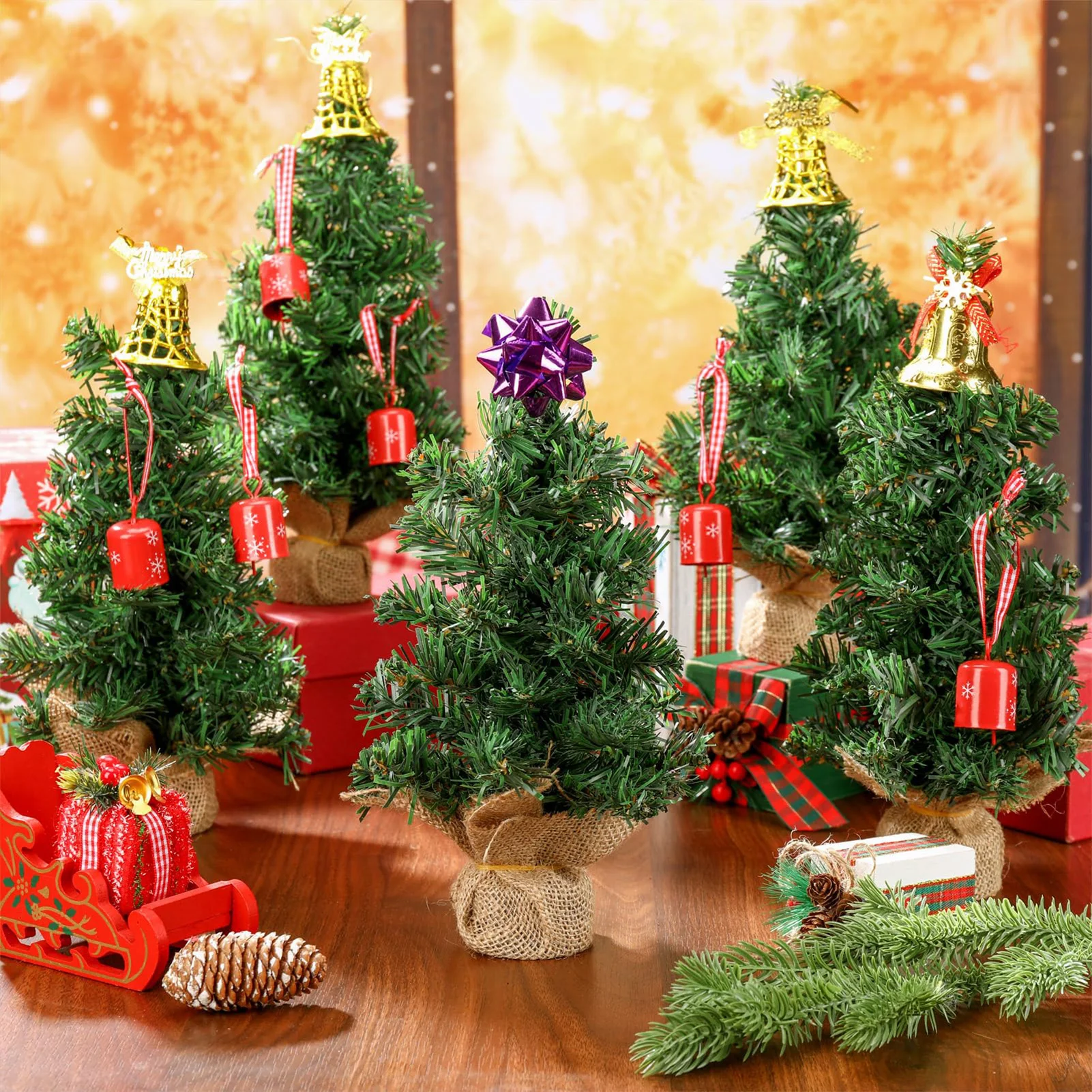 20cm Mini Artificial Christmas Tree Desktop Fake Pine DIY Small Desktop Decorative Holiday Party Xmas Tree Ornaments