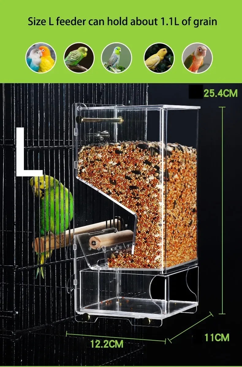 Feeder Automatic Feeding Clear Containers Bird Food Hangable Acrylic Cage Parrot Anti-sprinkle Pet