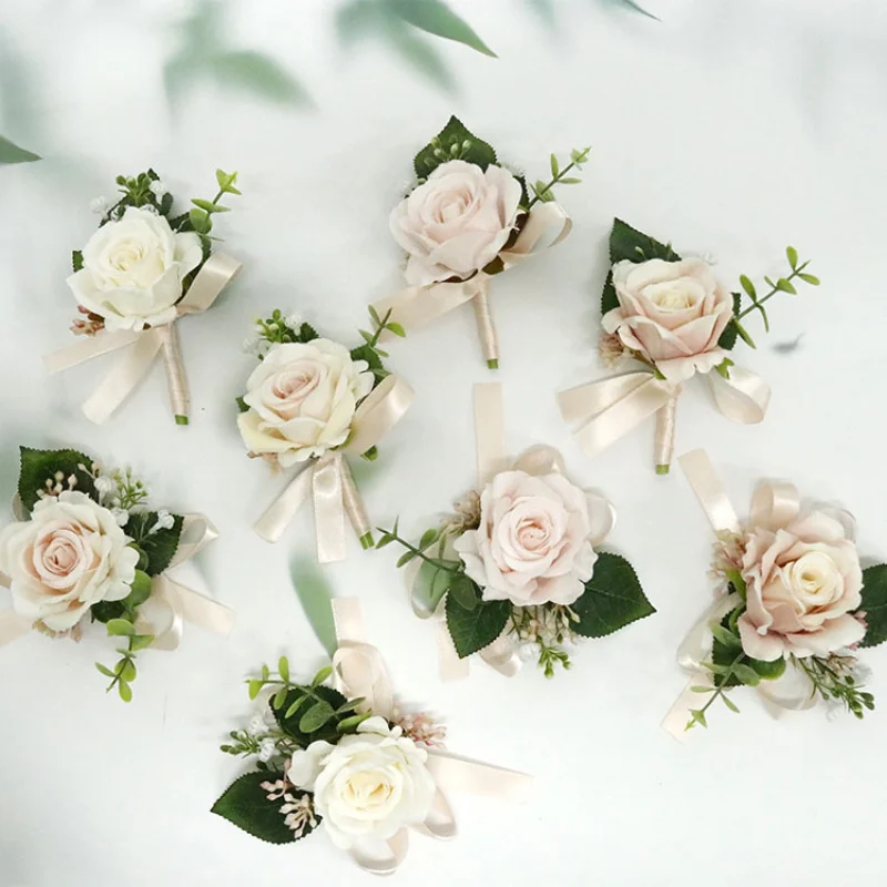 Novo boutonnieres artifical flores peças únicas noiva pulso corsage acessórios do casamento da dama de honra