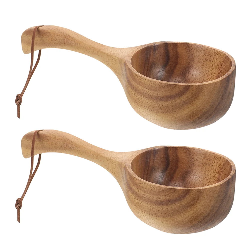 2 Pcs Bath Tools Cooking Ladle Shampoo Rinse Cup Sauna Room Shengshui Kitchen Water Dipper Wood Wooden Spoon Bathroom