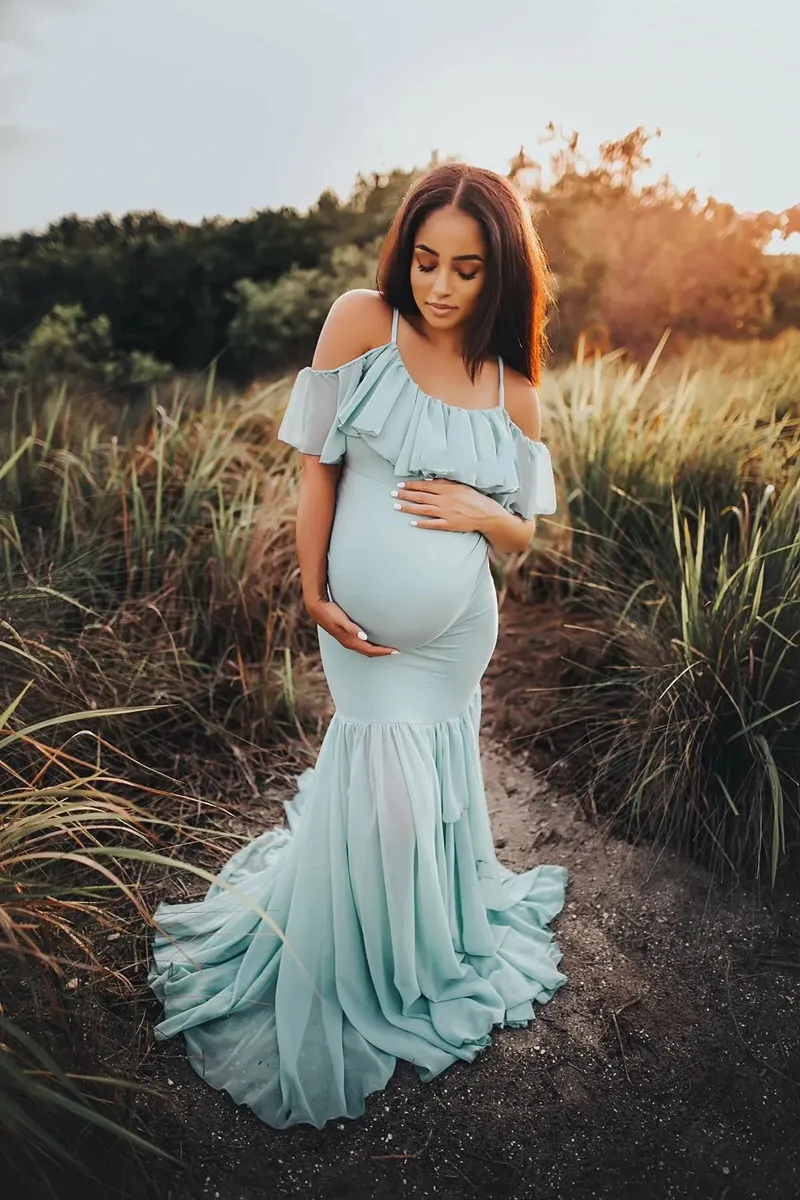 Maxivestido de maternidad con volantes para sesiones de fotos