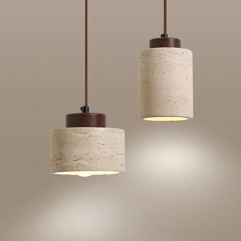 Home Decor LED Hanging Lamps Yellow Travertine Wood Dining Living Room Bedroom Mid Century Modern Pendant Light