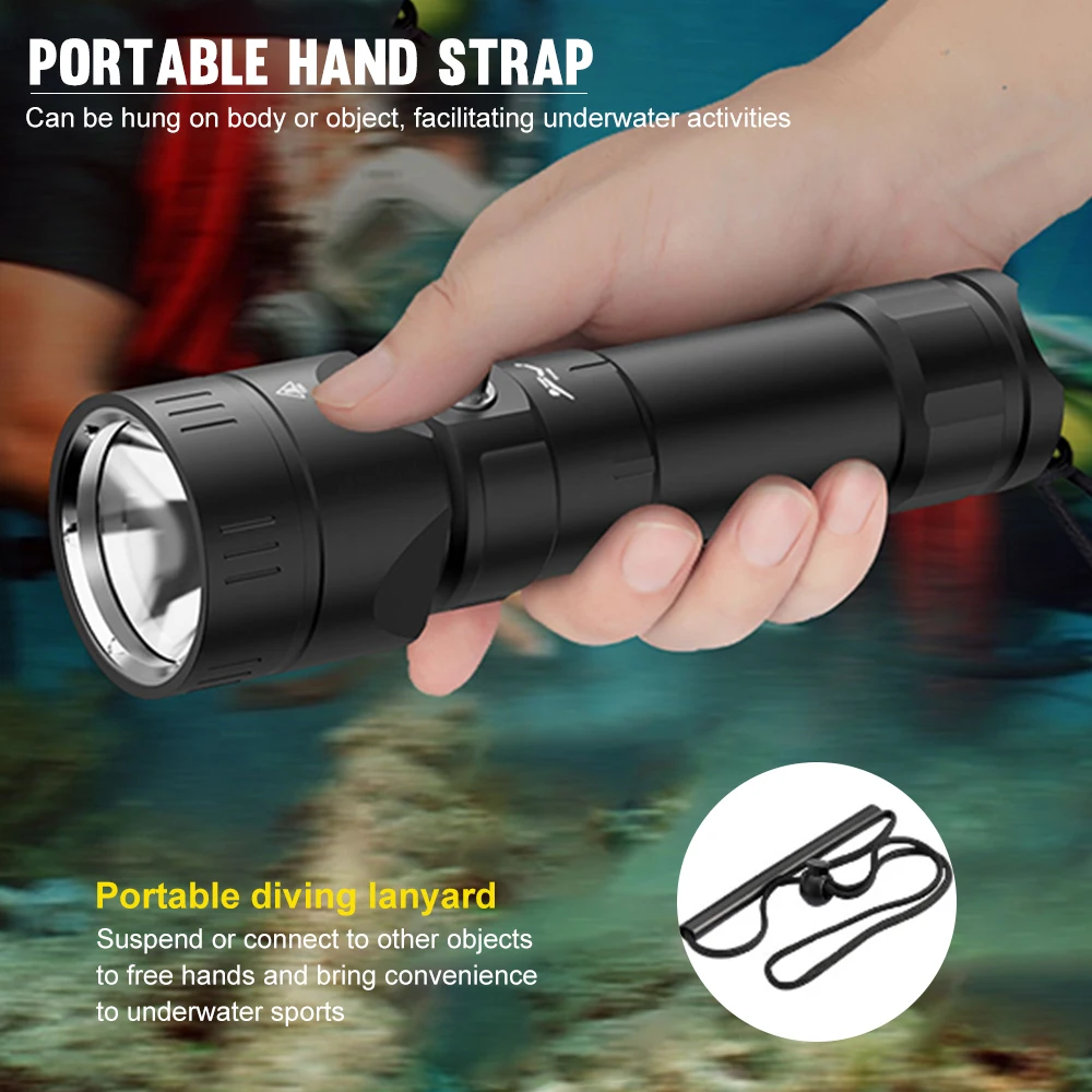 Asafee 50M Underwater Diving Flashlight  XHP50 LED Light Magnetic Switch Torch IPX8 Waterproof Lantern 20W Power Lamp