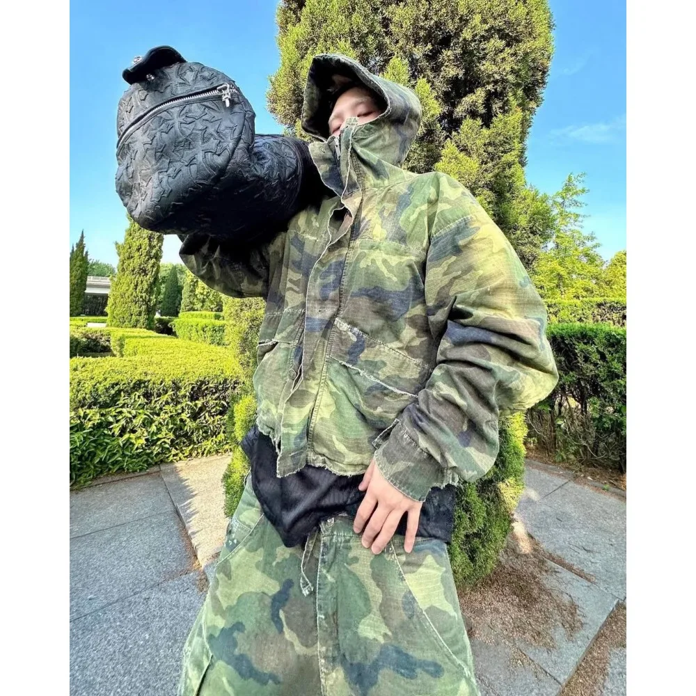 NIGO Herren Trendy High Street Retro Camouflage Anzug Mode Hübsche Kapuzenjacke Old Biker Safari Style Shorts # NGTOP11452