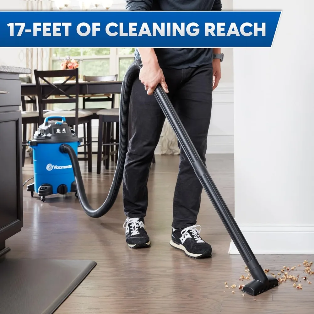 Penyedot Debu Basah/Kering 8-Galon 4 Peak HP dengan Aliran Udara 75 CFM, Jangkauan 17 Kaki, Fungsi Blower