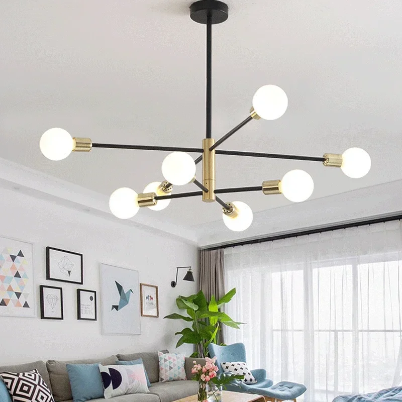 Modern Nordic Sputnik Black Chandeliers LED Lamp 4/6/8Light Home Lighting Indoor Fixtures Pendant Ceiling Not Included Bulbs