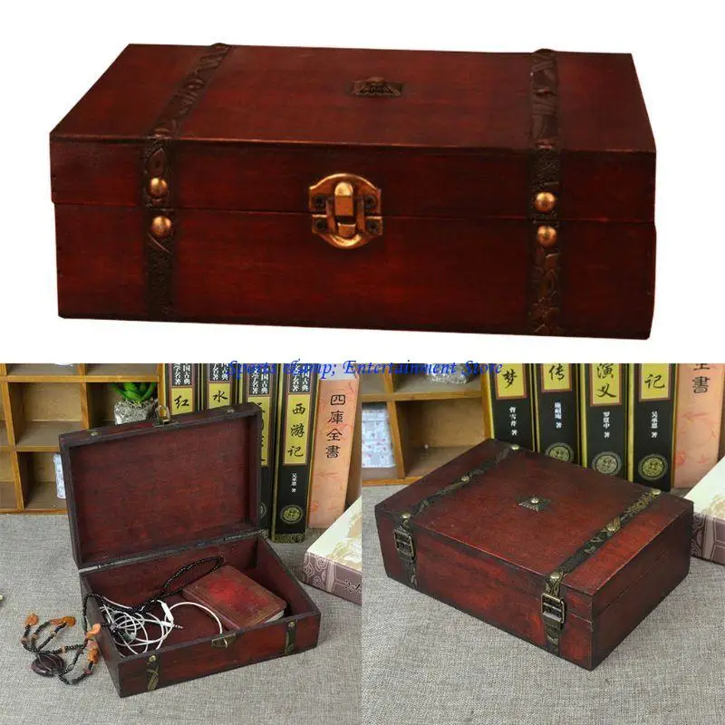 

G7NF Board Game Storage Box Antique Wooden Treasure Box for Poker Card Tarot Trinkets Jewellery and Home Decor