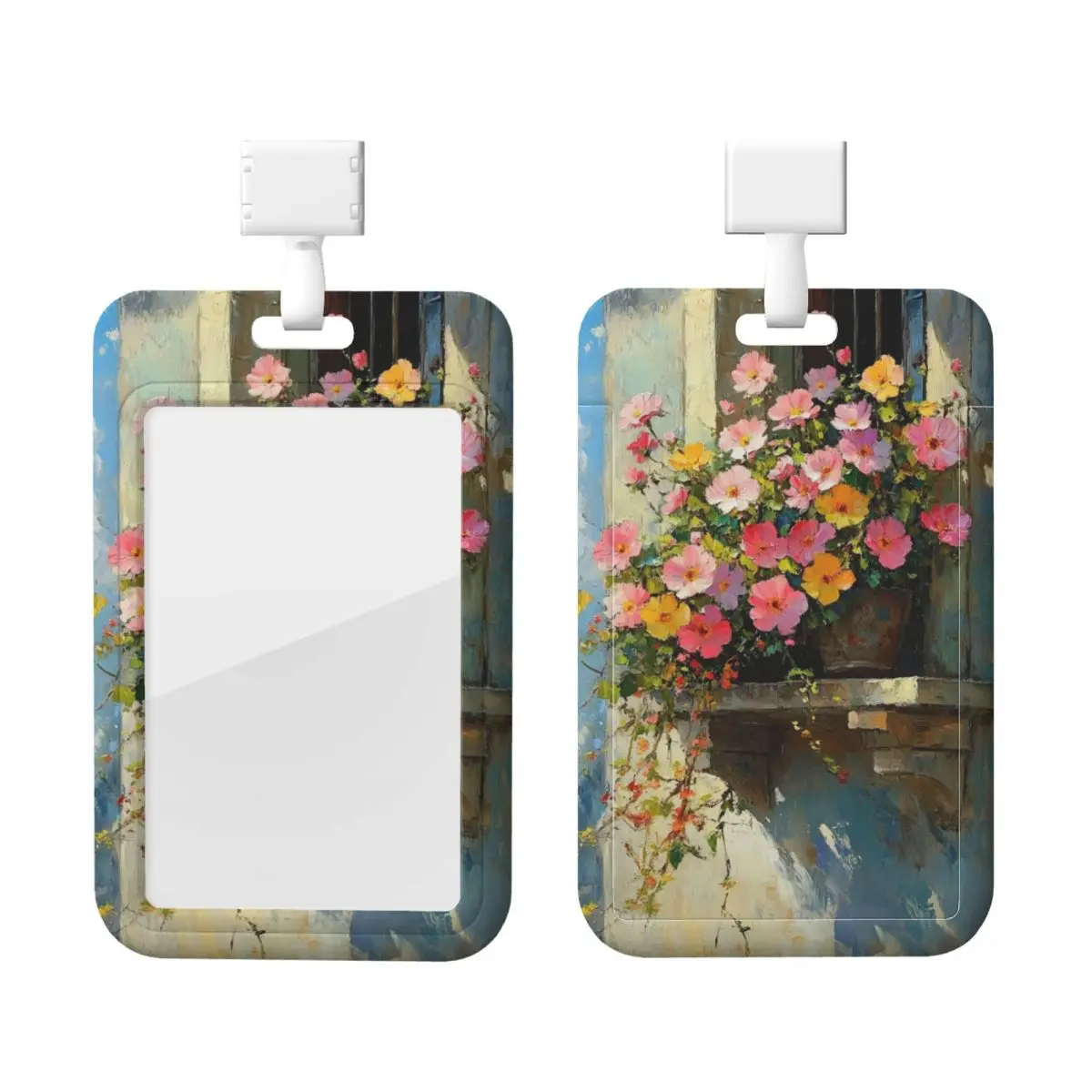 

Custom Oil Painting Flower Lanyard ID Protector Badge Card Unisex Student Campus Lanyard Cards Holder Credentials Accessories