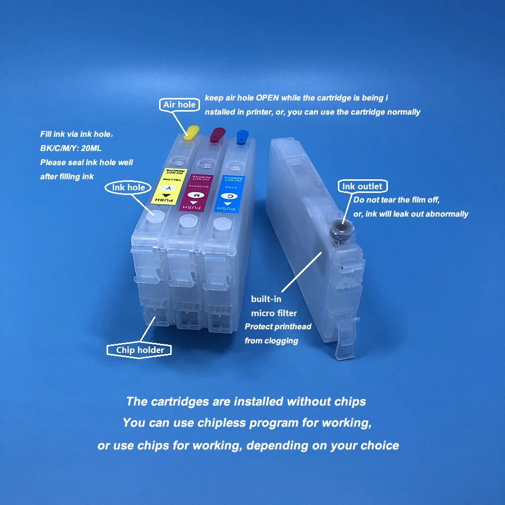 Cartucho de tinta recarregável para Epson SureColor, Chipless, Vazio, T40D, T40D1, T40D2, T40D3, T40D4, T3100, T5100, T3160, T3170 Impressora