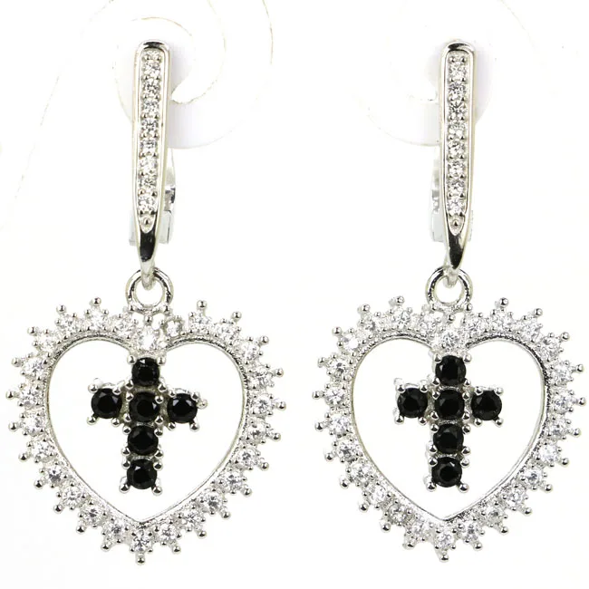 

925 Solid Sterling Silver Earrings 35x18mm Green Emerald Kunzite Purple Spinel Blue Turquoise White Black Sapphire Jazaz 5.8g