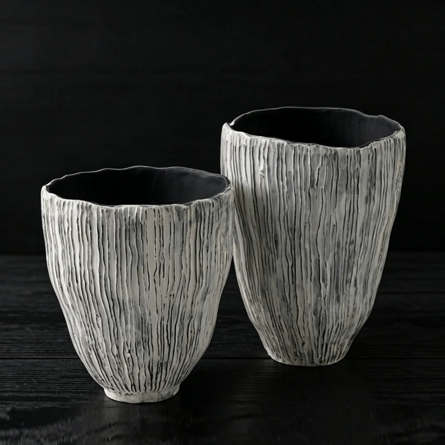 Simple wabi sandy wind gray-white texture line sense ceramic large-diameter vase ornament living room entrance retro flower ware