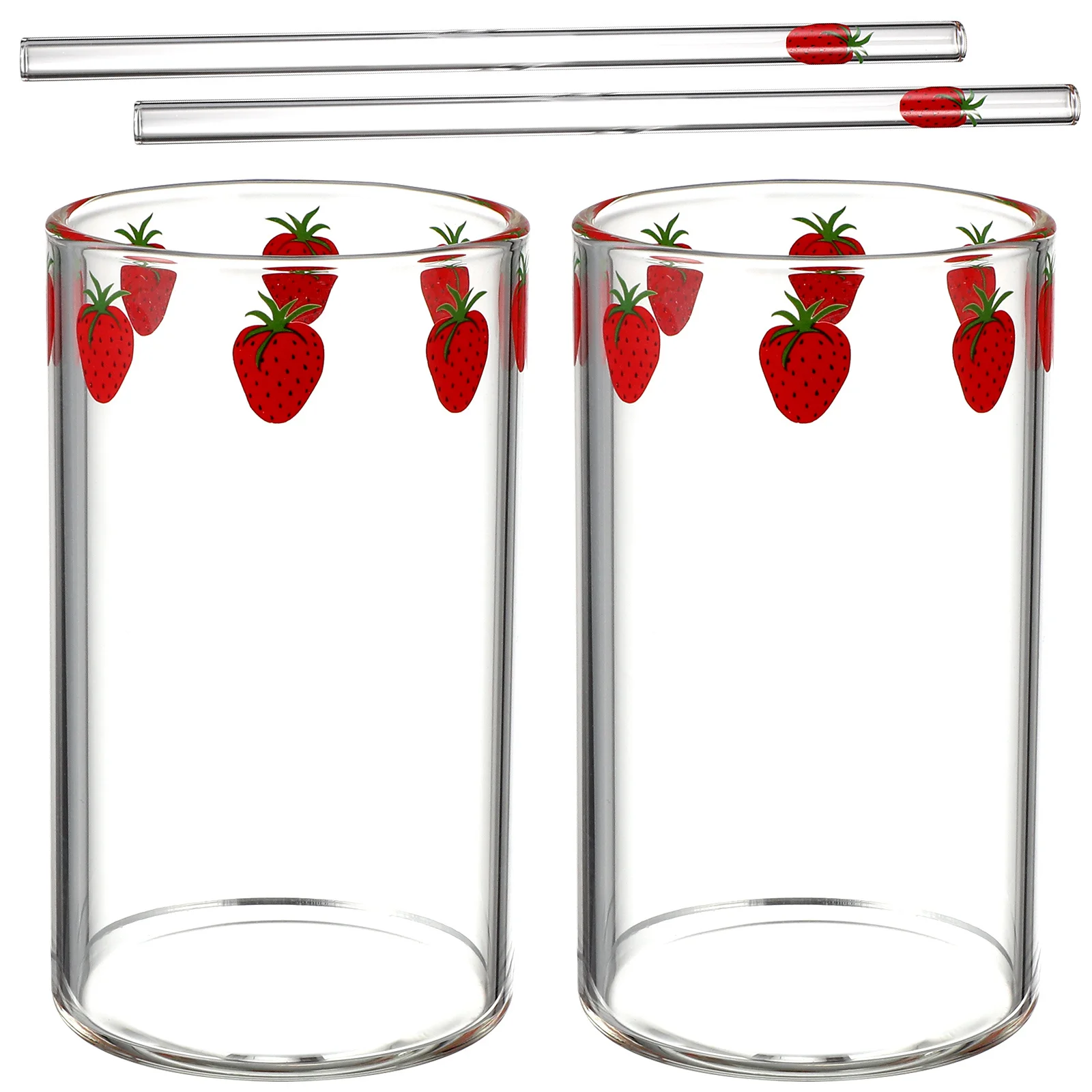 

2Sets Strawberry Glass Cup with Straw Clear Juice Cup Multi Function Drinking Container for Home Kitchen Cafe Bar Use