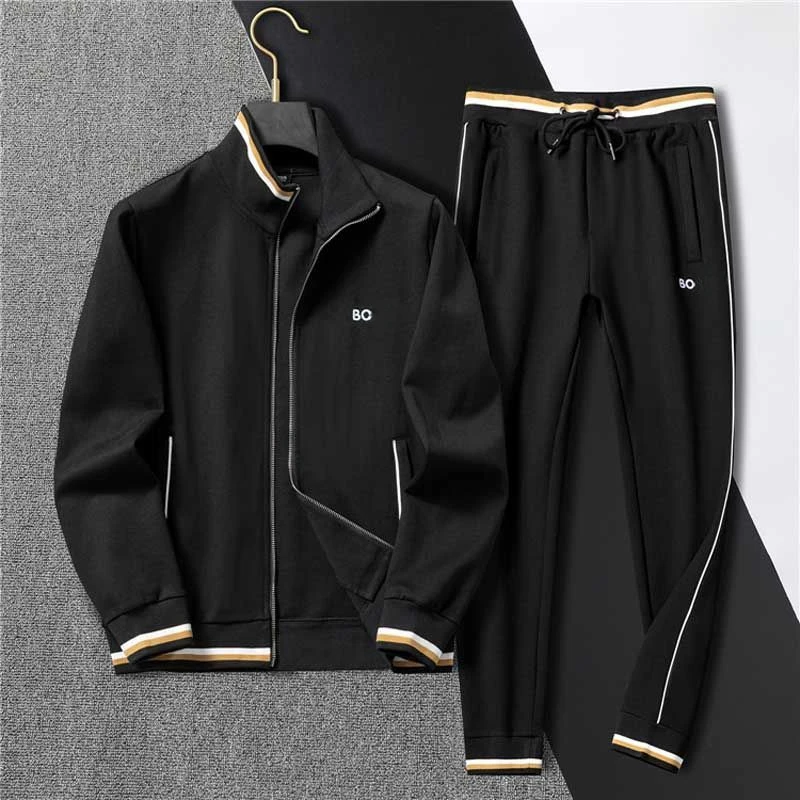 2024 BO men's sports suit autumn and winter new cardigan jacket light luxury embroidered stand-up collar fashion two-piece set