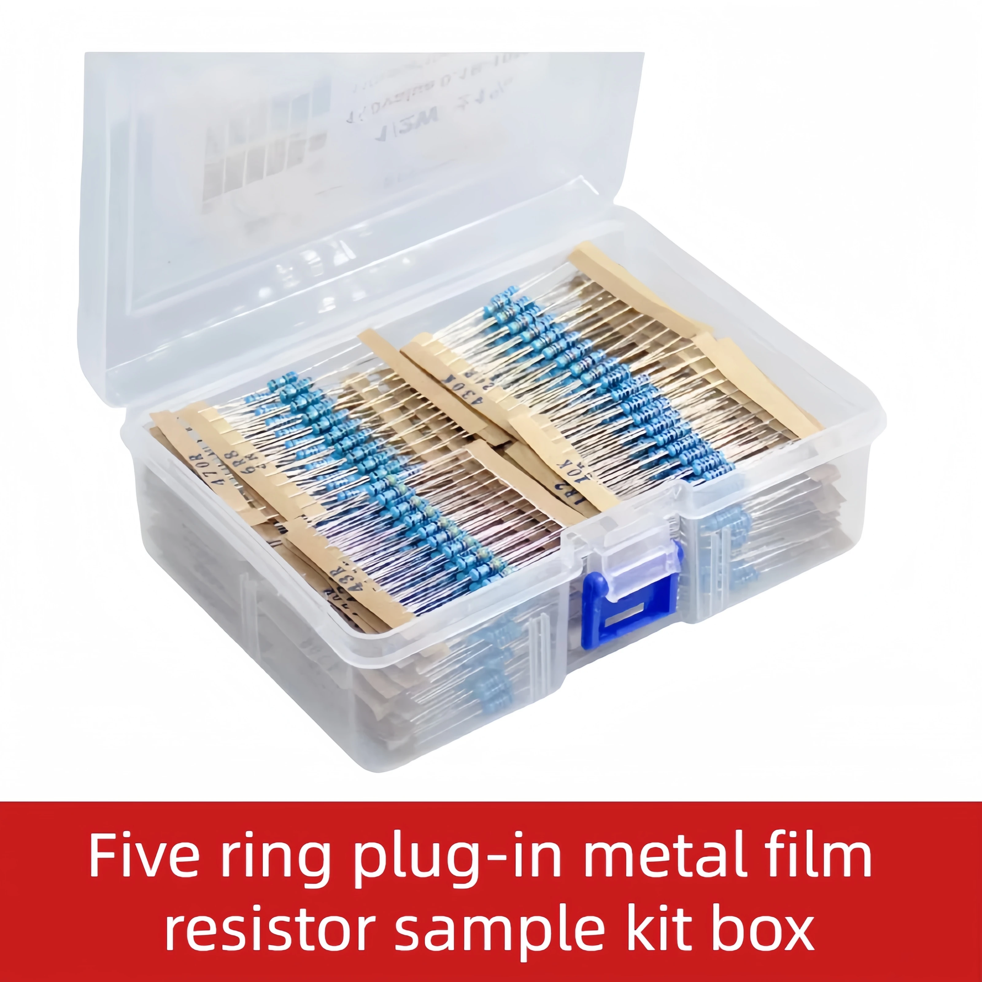 110 types, each with 10 pieces, totaling 1100 pieces, 1/2W 1% five ring plug-in metal film resistor sample set box, one box