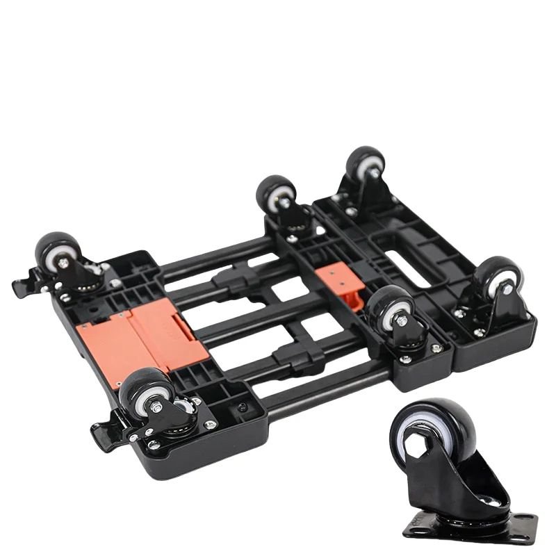 Braked Folding Hand Trolley Portable Pull Cart Household Outdoor Six Wheel Heavy Duty Labor Saving Cargo Transport Trailer Tool