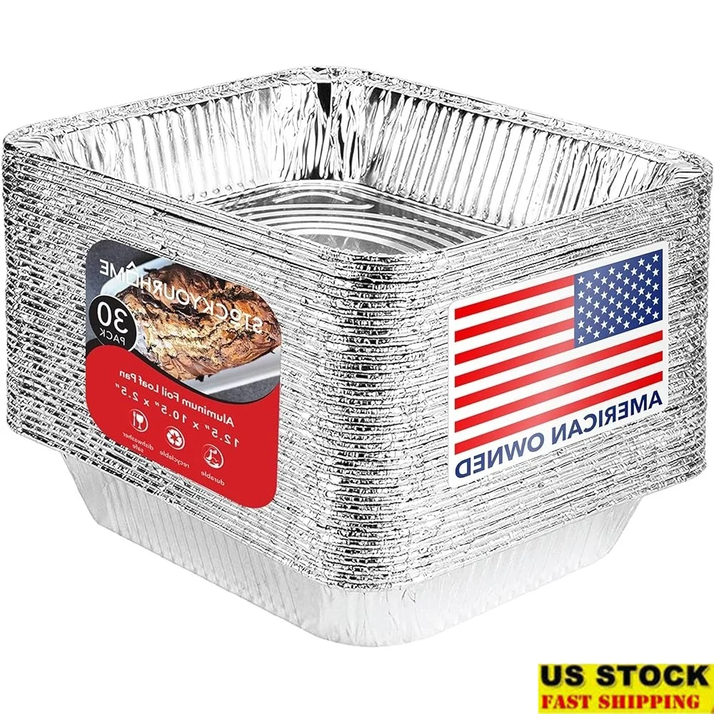 

30 Pack Heavy Duty Aluminum Foil Pans Deep Disposable Baking Grilling Storing Food Catering Oven Safe