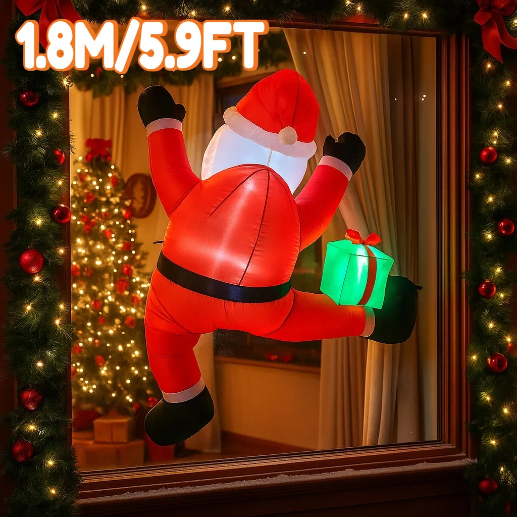 1.8M/5.9FT Inflatable Santa Claus Climbing Window Lights LED Home Decorations Toys Yard Xmas Supplies Outdoor Holiday Decor