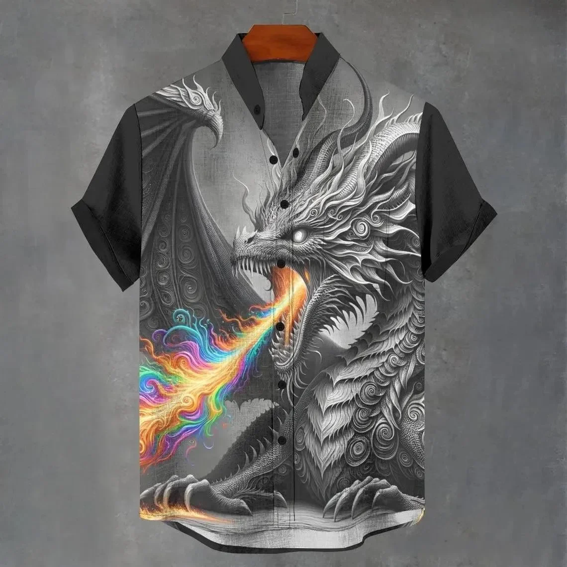 New Men's Beast Personalized Design 3D Printed Casual Short-sleeved Shirt Party Funny Fashion Button Top Outdoor Shirt