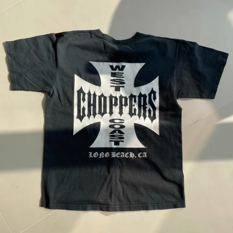 Summer American Hip-hop West Coast Choppers Tshirts Classic Cross Sanskrit Printed Round Neck Short Sleeve Tops Men Women Tee