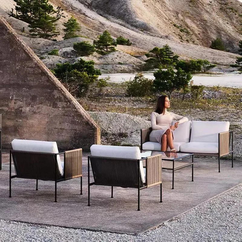 Outdoor sofa courtyard bed and breakfast sofa chair coffee table combination outdoor rattan table and chair aluminum alloy furni