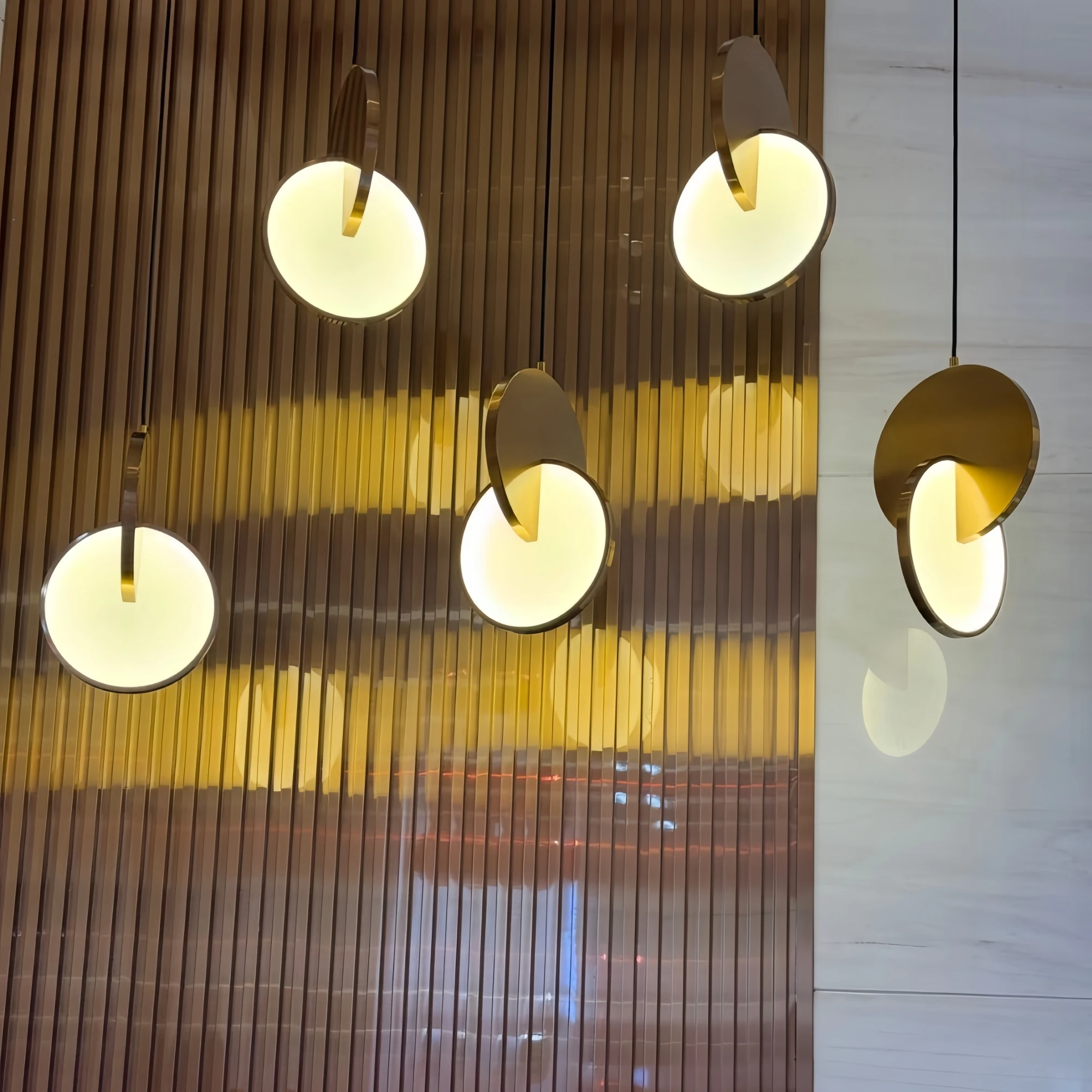 YEBMLP Nordic Chandelier Indoor Acrylic Round Pendant Lamp Silver Golden Bedside Hanging Lamp For Dining Kitchen Bar Living Room