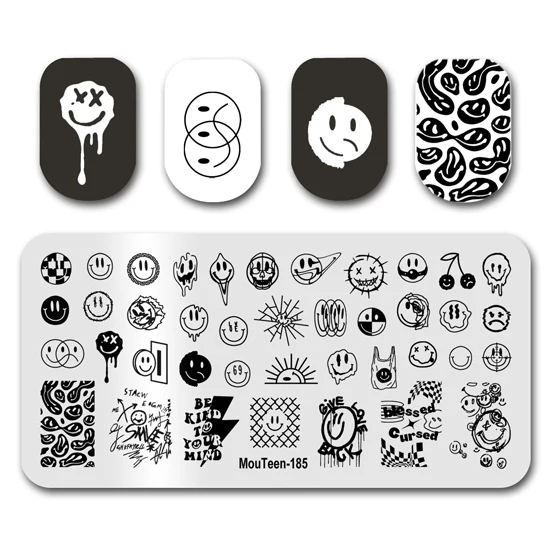 Art Nail Stamp MouTeen186 Mixed Line Art Nail Stamping Plates Manicure Set For Nail Art Stamper