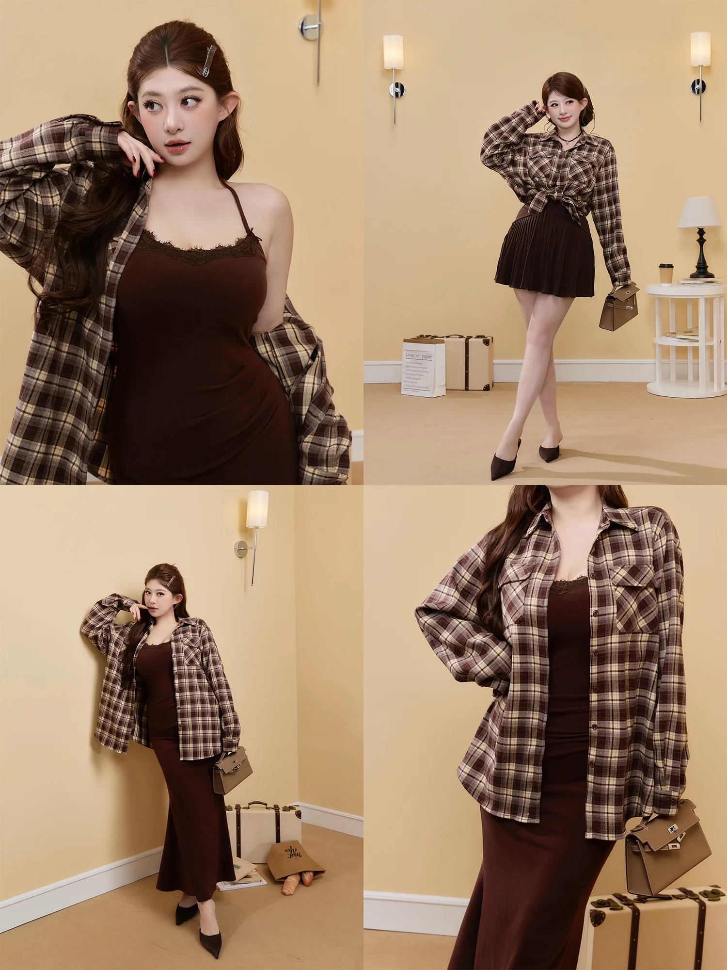 

Stylish Checkered Long Sleeve Shirt Women's Elegant Outerwear Spring New Arrival High Quality Breathable Commute Style Top