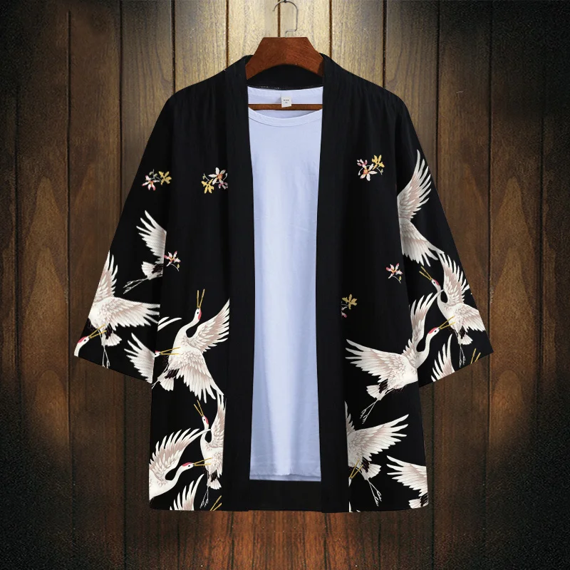 National Fashion Crane Cloak Coat Men's Summer Thin Half-Sleeved Top Chinese Style Daily Casual Haori Top