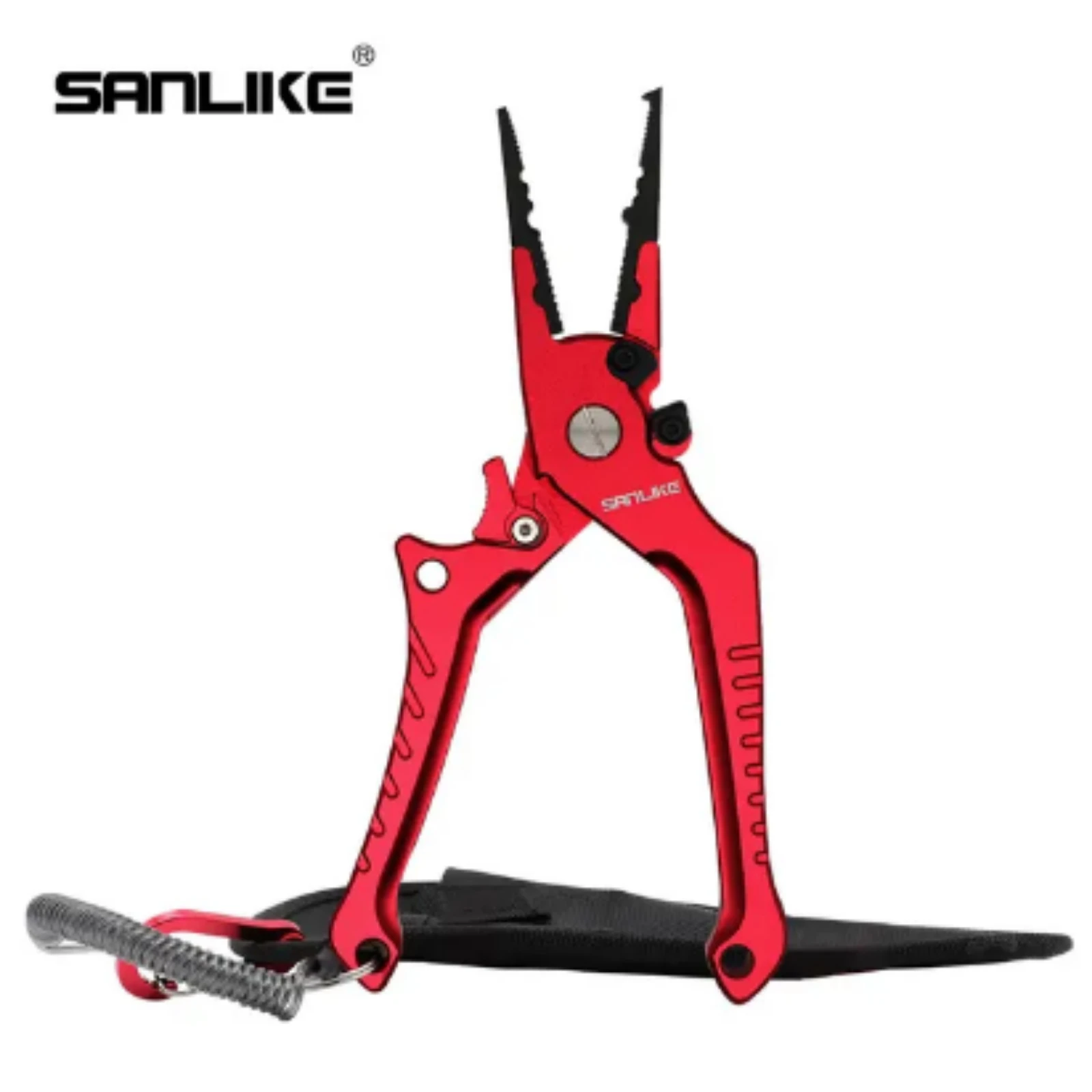 SANLIKE Aluminium Fishing Pliers Rustproof Multifunctional Fishing Line Scissors with Safety Lock and Storage Bag Easy to Carry