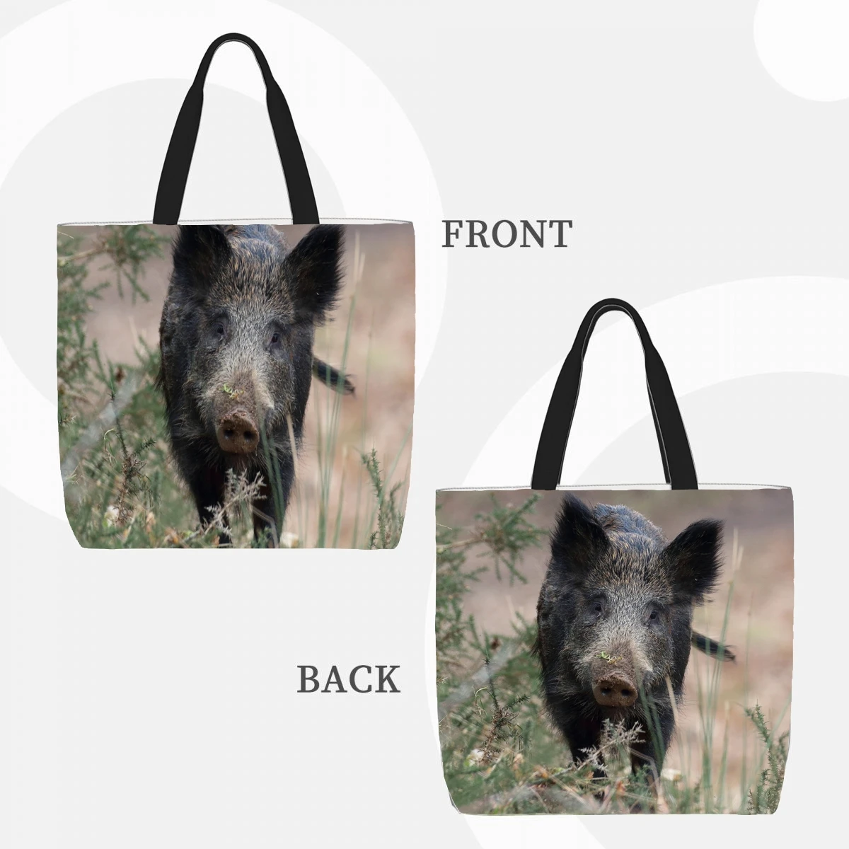 wild boar ferocious animal  Handbag Printed Travel Shoulder Bag Large Capacity Women\'s Shopping Strap Casual Canvas Strap