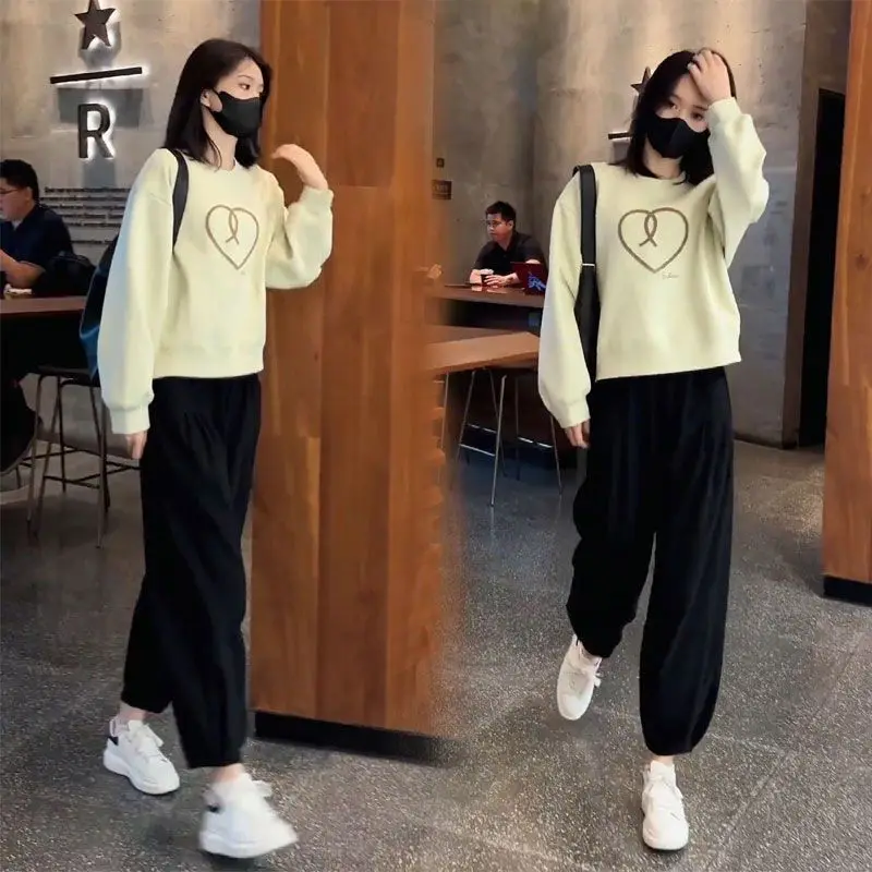 Women's Suit 2024 Autumn Winter New Casual Clothing Light Luxury And High-end Round Neck Sweatshirt Top Harlan Pants 2 Piece Set