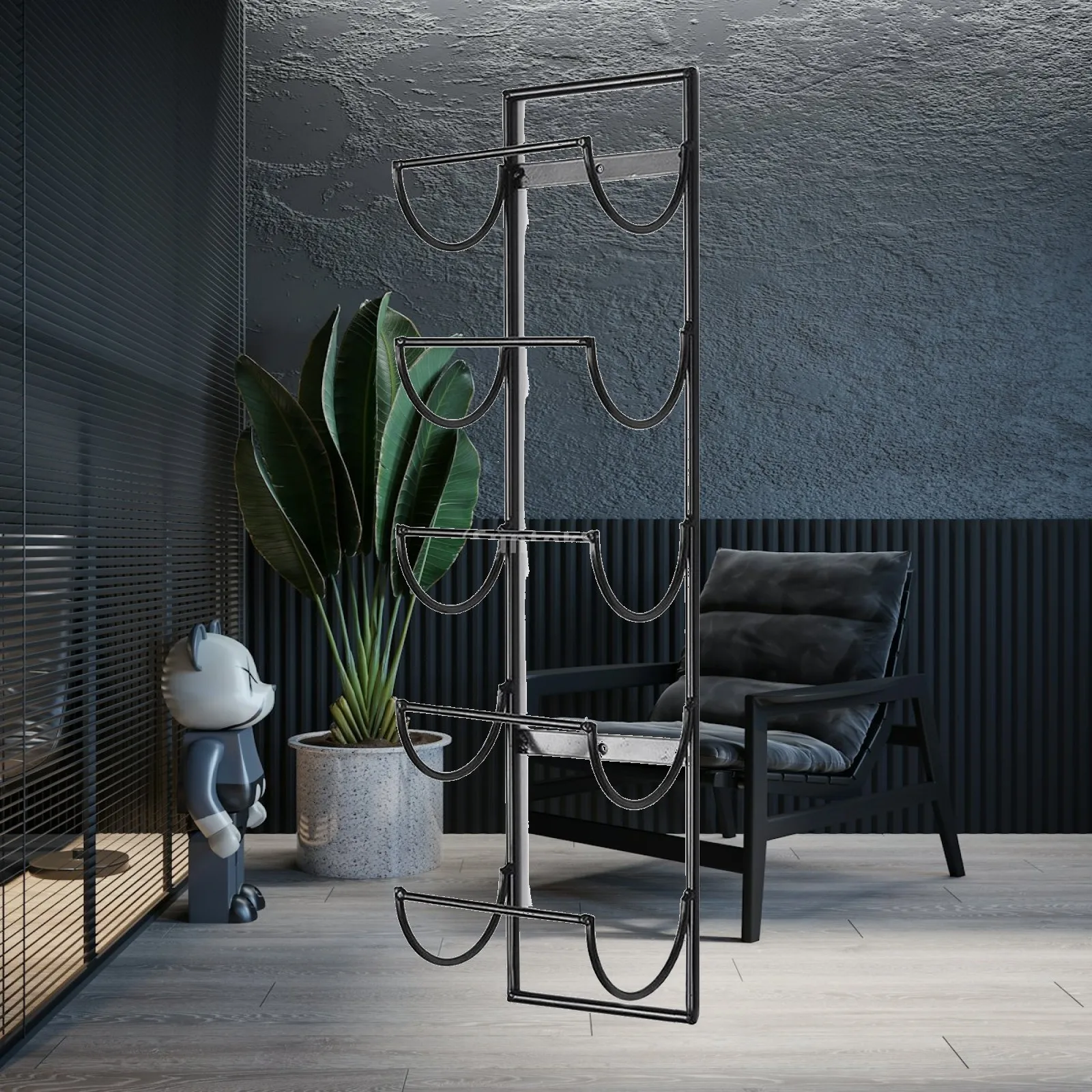 Iron Wine Bottle Display Rack Five Level Wall Mounted Shelf for Home Bar Kitchen or Pantry