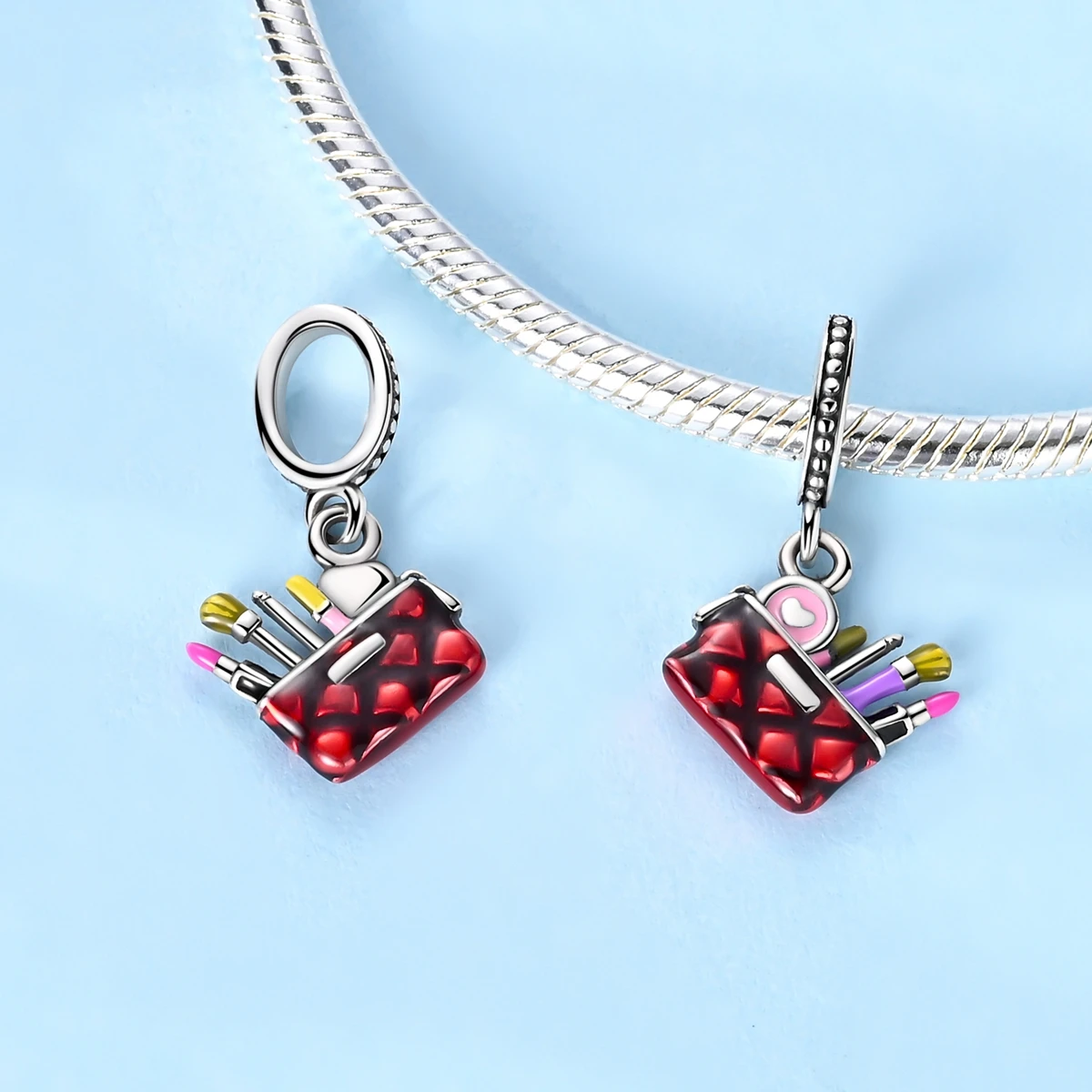 

Новинка: подвески-шармы из серебра 925 пробы в виде красного набора для макияжа, изысканные ювелирные украшения, подходят для оригинальных браслетов 925 пробы, для женщин, подарок своими руками.