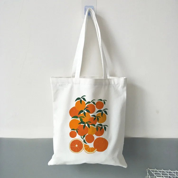 

Vibrant Orange Fruit Patterned Canvas Handbag for Women Shoulder Bag Citrus Printed Shopping Bag Daily Commuting Bag