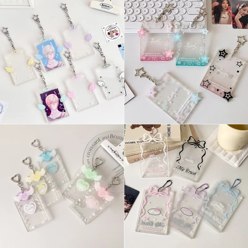 1pcs Acrylic Photo Card Holders Glitter Star Photocard Holder With Keychain ID Badge Bus Card Holder Idol Photo Frame