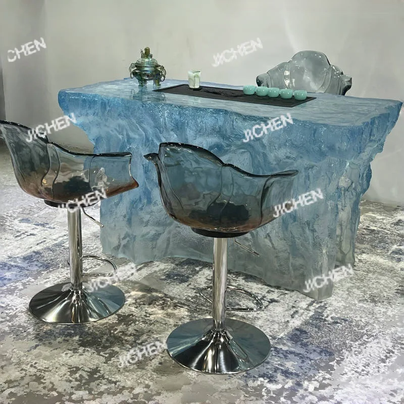 

Hotel high-end transparent island dining ice crystal living room coffee table transparent resin luminous crystal bar